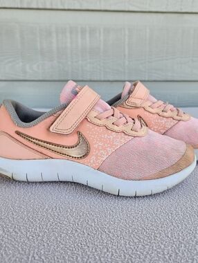 Nike Flex Contact TDV Hook & Loop Sneaker SZ 1Y Pink Rose Gold 917938-600